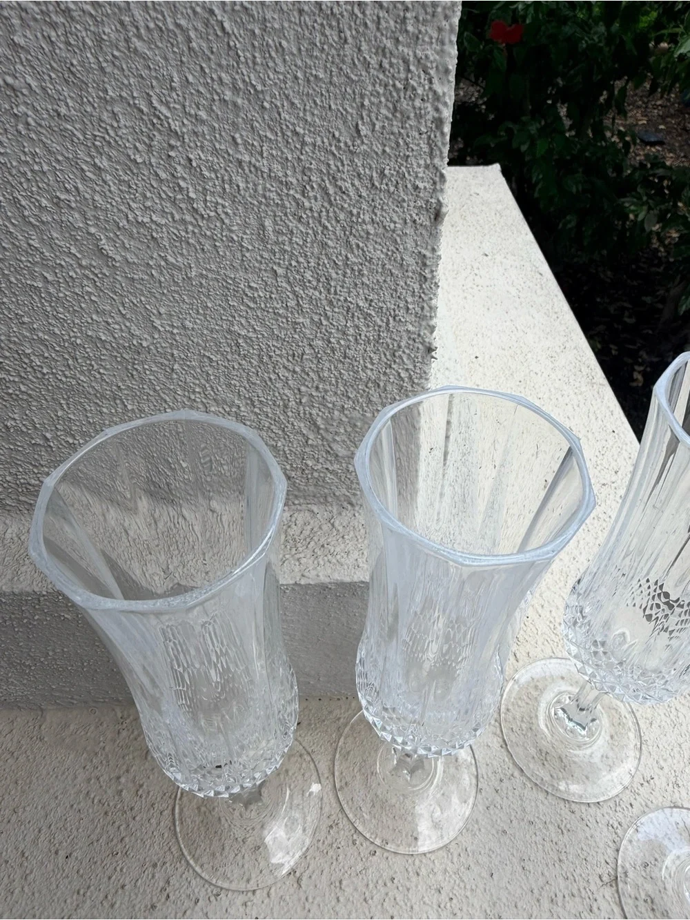 Set of 6 Clear Crystal Champagne Flutes Diamond Cut Optic Panel Stemware 8